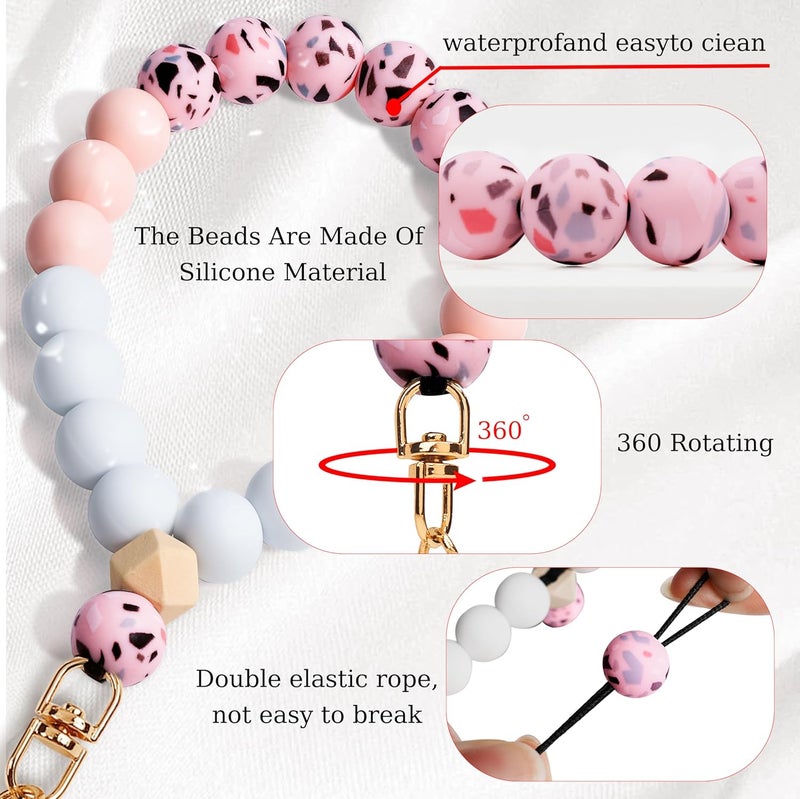 Lostars Store Silicone Beaded Phone Wrist Strap,phone bracelet strap with Tether Tab,Elastic Hands-Free wristlet strap (Pink) - Image 3